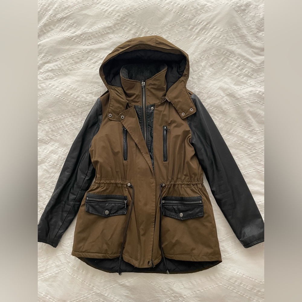 Forever 21 Utility Jacket with Faux Leather Sleeves - M